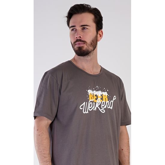 Pánská noční košile s krátkým rukávem Beer weekend - tmavě šedá