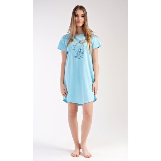 Dámská noční košile s krátkým rukávem Méďa s kytkou - meruňková