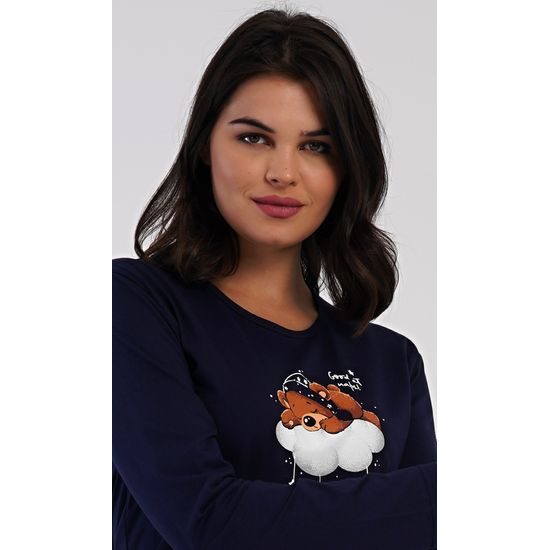 Dámské pyžamo dlouhé Méďa na obláčku - tmavě modrá