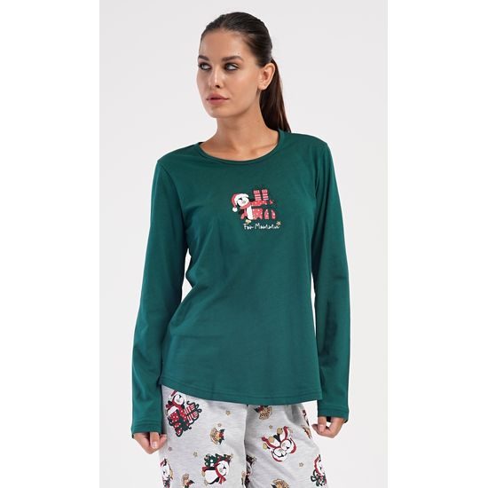 Dámské pyžamo dlouhé Tučňák s dárkem - tmavě zelená
