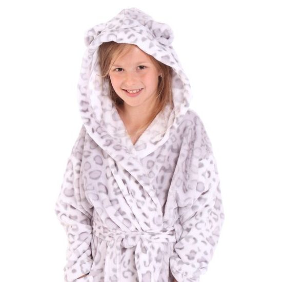 Dětský dlouhý župan s kapucí IRBIS leopardí vzor šedá