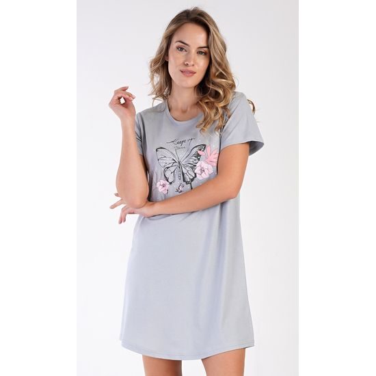 Dámská noční košile s krátkým rukávem Butterfly - šedá