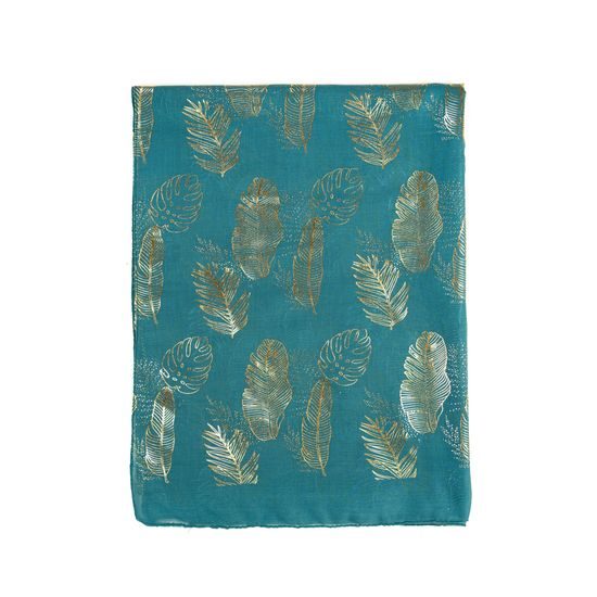 Dámská šála zdobená květinovým motivem modrozelená