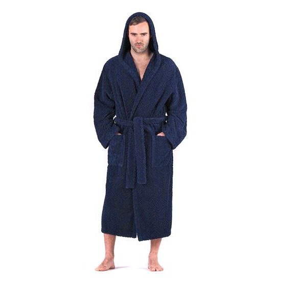 Pánský dlouhý župan s kapucí ATHENA tmavě modrá