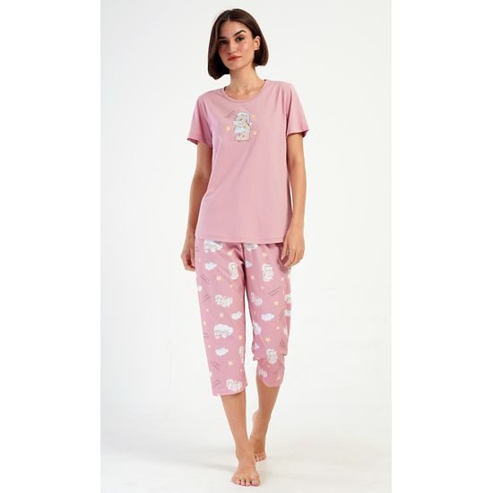 Dámské pyžamo kapri Méďa s polštářem - starorůžová