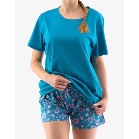Dámské krátké pyžamo s květinovým potiskem 19146P - petrolejová, lila
