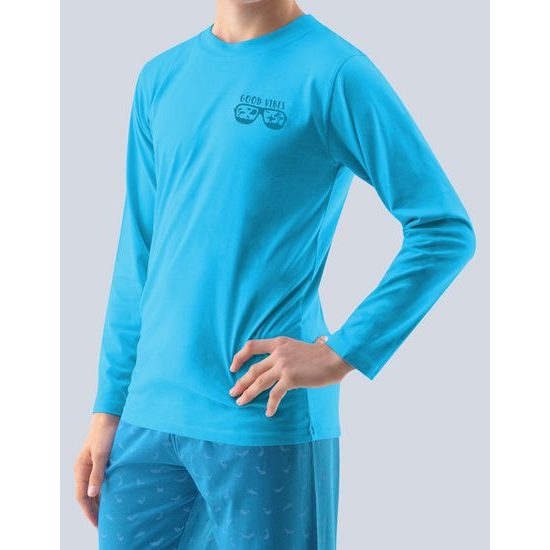 GINA dětské pyžamo dlouhé chlapecké, šité, s potiskem Pyžama 2020 69000P - tm. tyrkysová petrolejová