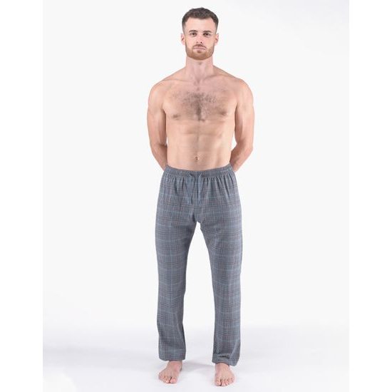 Pánské kalhoty dlouhé pyžamové pánské, šité, klasické, s potiskem Pyžama 2024 79185P - tm. šedá brandy
