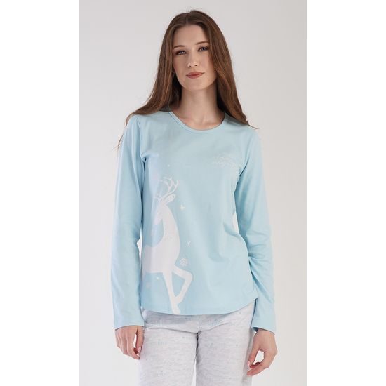 Dámské pyžamo dlouhé Jelen - světle modrá