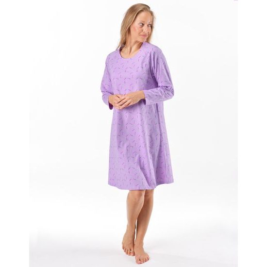 Dámská košilka noční dlouhý rukáv, šité, s potiskem 19175 - sacharóza levandulová