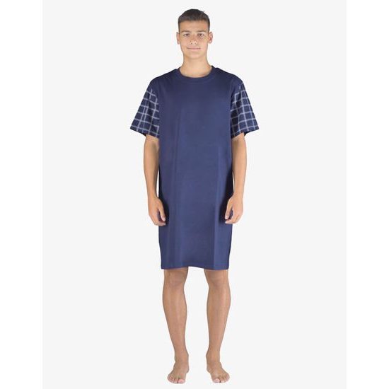 Pánské košile noční pánská krátký rukáv, šité, s potiskem Pyžama 2023 79160P - lékořice šedobílá