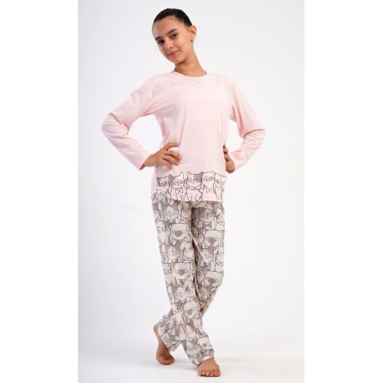 Dětské pyžamo dlouhé Koťata - světle lososová