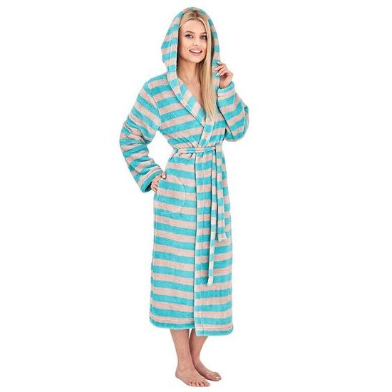 Dámský župan Vinta tyrkysovo-šedé pruhy