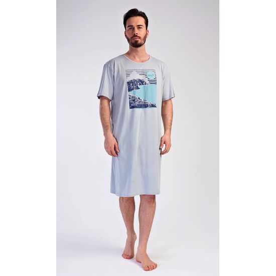 Pánská noční košile s krátkým rukávem Wander - světle modrá