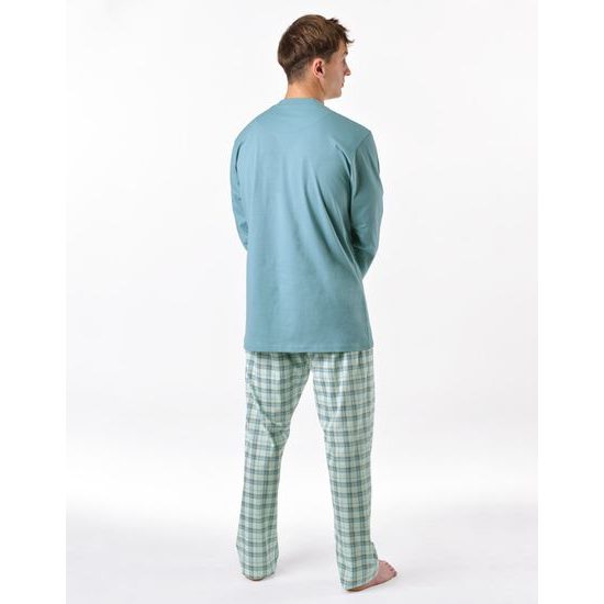 Pánské pyžamo dlouhé, šité, s potiskem 79189 - měsíc aqua
