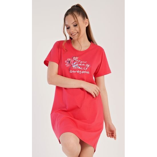Dámská noční košile s krátkým rukávem Cassie - korálová