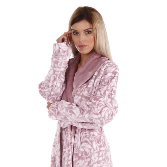 Dámský dlouhý župan se šálovým límcem FLORA starorůžová/bílá