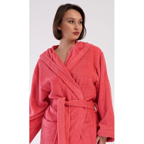 Dámský župan dlouhý s kapucí Jahoda - jahodová