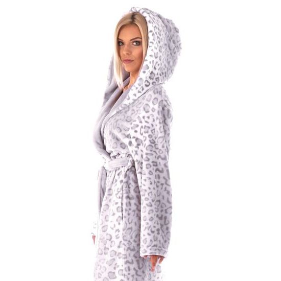 Dámský 3/4 župan s kapucí IRBIS leopardí vzor šedá