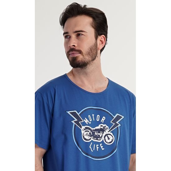 Pánská noční košile s krátkým rukávem Motocycle - modrá
