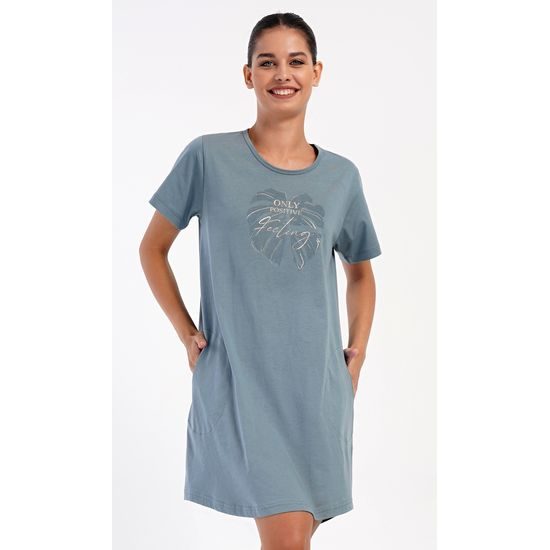 Dámské domácí šaty s krátkým rukávem Alžběta - petrolejová