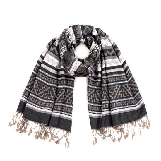 Dámský černý vzorovaný šál s třásněmi