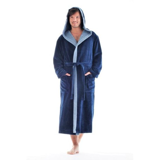 Pánský dlouhý savý župan s kapucí TAMPA duo tmavě modrá