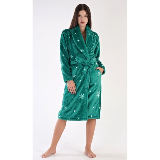 Dámský župan dlouhý se šálovým límcem Vločky - zelená