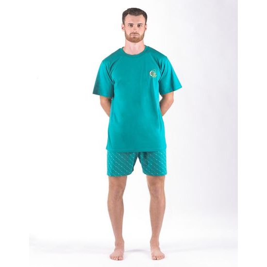 Pánské pyžamo krátké pánské, šité, s potiskem Pyžama 2024 79166P - měsíc sv. tyrkysová