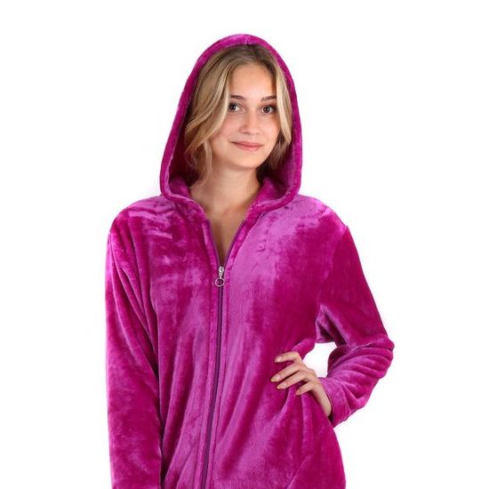 Dámský dlouhý hřejivý župan s kapucí a se zipem SIENA fuchsiová