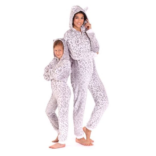 Dětský hebký overal s kapucí IRBIS leopardí vzor šedá