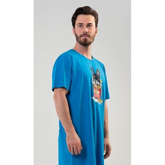 Pánská noční košile s krátkým rukávem Bulldog - modrá