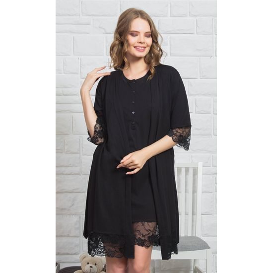 Dámský župan s noční košilí Adéla - černá