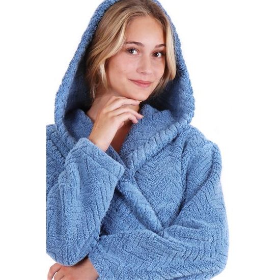 Dámský dlouhý župan s kapucí ATHENA modrá