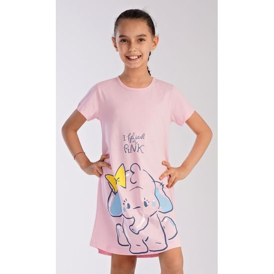Dětská noční košile s krátkým rukávem Slon - světle lososová
