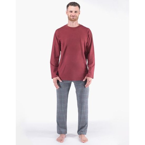 Pánské pyžamo dlouhé pánské, šité, s potiskem Pyžama 2024 79173P - brandy tm. šedá