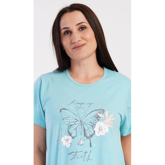 Dámské domácí šaty s krátkým rukávem Motýl - modrá