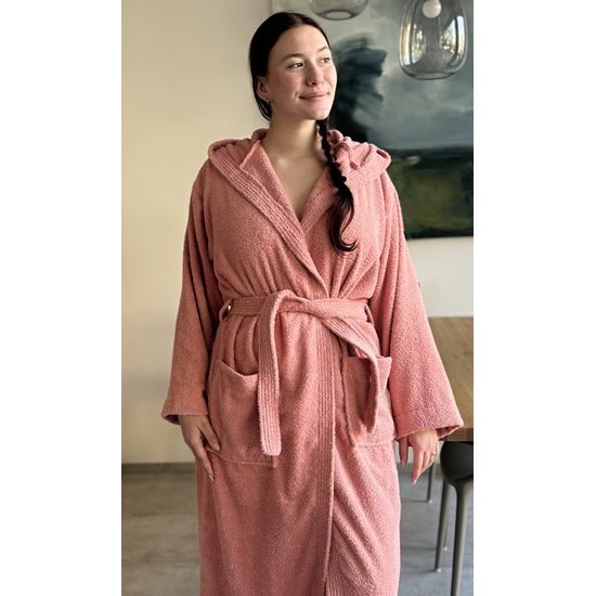 Dámský župan dlouhý s kapucí Broskev - lososová
