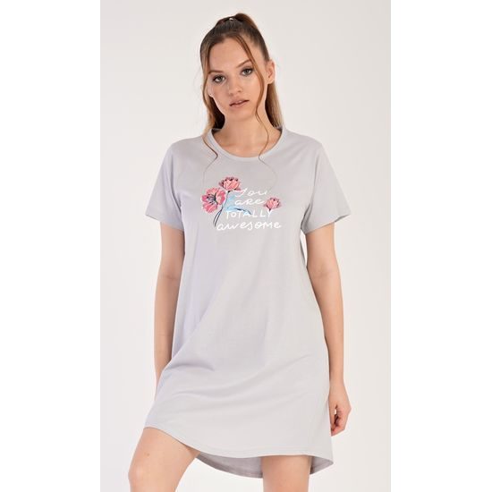 Dámská noční košile s krátkým rukávem Cassie - světle šedá