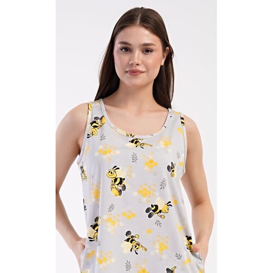 Dámská noční košile na ramínka Včelky - šedá