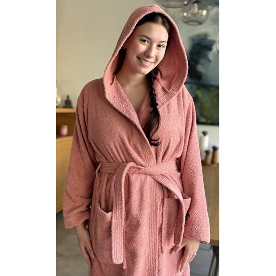 Dámský župan dlouhý s kapucí Broskev - lososová
