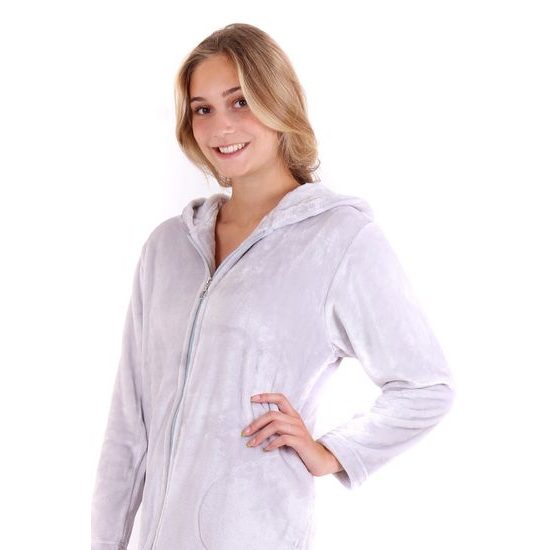 Dámský dlouhý hřejivý župan s kapucí a se zipem SIENA šedá