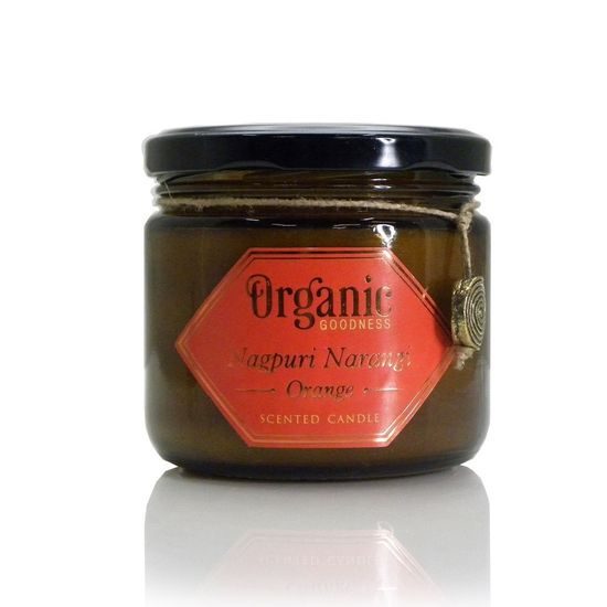 Organická svíčka 200g v jantarovém skle, Nagpuri Narangi - Orange