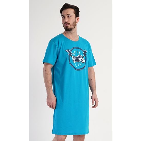 Pánská noční košile s krátkým rukávem Motocycle - tyrkysová