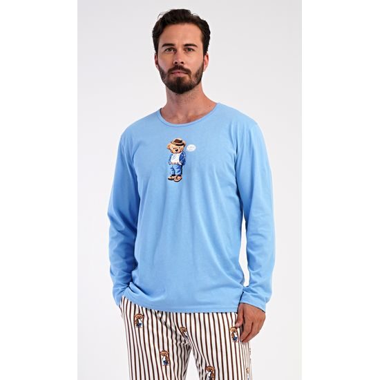 Pánské pyžamo dlouhé Bear - světle modrá