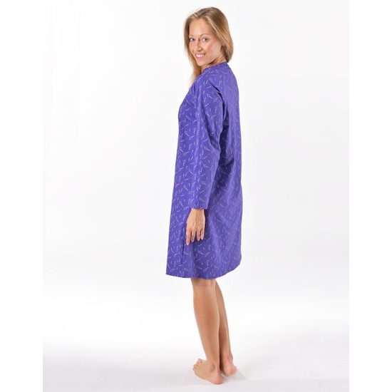 Dámská košilka noční dlouhý rukáv, šité, s potiskem 19175 - levandulová šedobílá