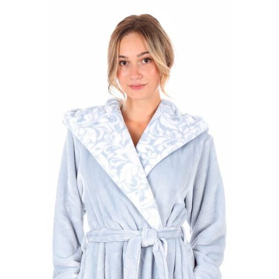 Dámský dlouhý župan s kapucí FLORA světle modrá