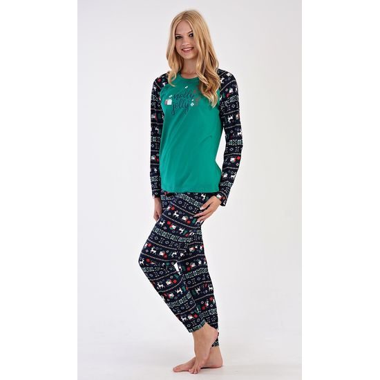 Dámské pyžamo dlouhé Holly Jolly - tmavě zelená