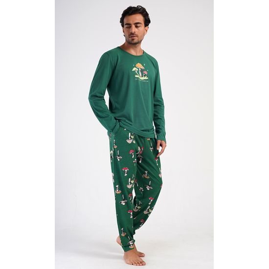Pánské pyžamo dlouhé Muchomůrky - tmavě zelená