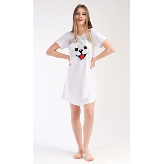 Dámská noční košile s krátkým rukávem Štěně - světle šedá